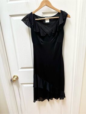 Morgan de Toi Black Ruffle-Trim Dress midi Women paris vintage s small